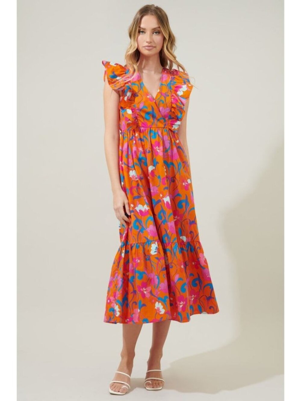 Roberto Rodriguez Dress M Floral Whimsy Boho Ruffle Tiered Midi Maxi Festival - Picture 10 of 16
